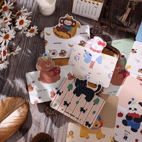 Tarjetas de Felicitación Vintage Animales Dibujos Animados Lindo Panda León Oso Conejo Tarjeta de Mensaje de Cartulina Para Regalo Niños Cumpleaños Papelería