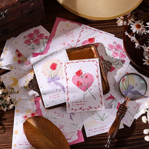 Vintage Flower Bouquet Greeting Cards Ins Style Illustration Hand-Drawn Rose Tulip Postcards For Gift Flower Shop Baking Decor