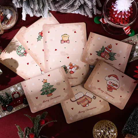 Retro Christmas Greeting Cards Cartoon Snowman Gingerbread Man Christmas Tree Hand-Drawn Large Festive Holiday Gift Cards