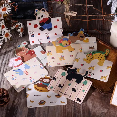 Tarjetas de Felicitación Vintage Animales Dibujos Animados Lindo Panda León Oso Conejo Tarjeta de Mensaje de Cartulina Para Regalo Niños Cumpleaños Papelería