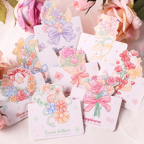 Tarjeta de Felicitación Ramo de Flores Romántica Fresca Ilustrada Colorida Mariposa Tarjeta de Mensaje de Cartulina para San Valentín Día del Maestro Regalo al por Mayor