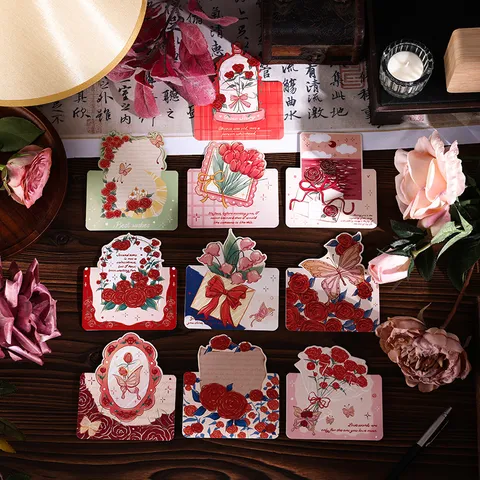 Tarjetas de Felicitación Ramo de Rosas Vintage Románticas Flores Mariposa Tarjeta de Mensaje para San Valentín Regalo Decoración