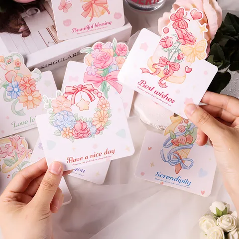 Tarjeta de Felicitación Ramo de Flores Romántica Fresca Ilustrada Colorida Mariposa Tarjeta de Mensaje de Cartulina para San Valentín Día del Maestro Regalo al por Mayor