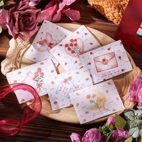Vintage Rose Valentine's Day Greeting Cards Large Folded Floral Bouquet Stationery For Flower Shop Bakery Gifts Decor