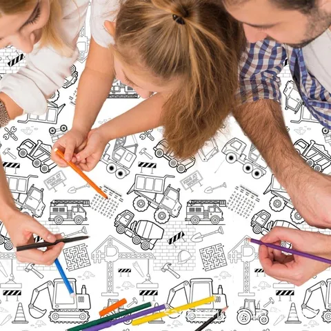 Bouwvoertuig Inkleur Tafelkleed Voor Kinderen Wegwerp Waterdicht Papier Doodle Tafelkleed Voor Verjaardagsfeestje Decoratie