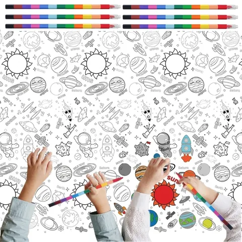 Kinderen Astronaut Ruimte Thema Kleuren Tafelkleed Waterdicht Wegwerp DIY Schilderen Tafelkleed Voor Verjaardagsfeest Educatieve Activiteit