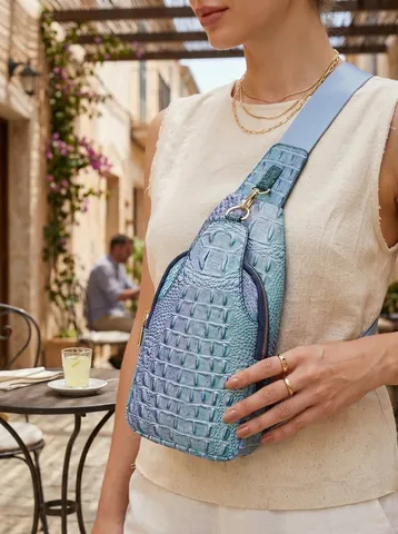 Bolso de Pecho Retro para Mujer Patrón de Cocodrilo Cuero PU Riñonera de Moda Correa Ancha Bolso Bandolera Degradado
