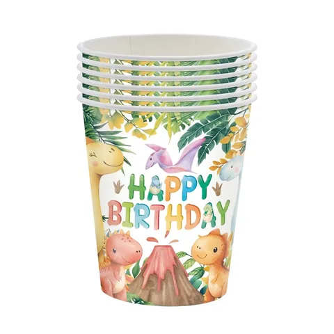 Service de Vaisselle Jetable Dinosaures Aquarelle Anniversaire Enfant Assiettes Gobelets Serviettes Nappe Décoration