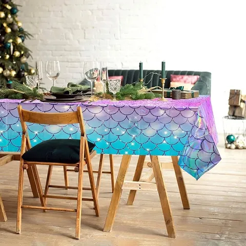 Iridescent Mermaid Scale Party Tablecloth Disposable Waterproof PE Table Cover For Birthday Party Backdrop Decoration