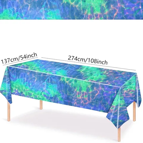Ocean Wave Pattern Plastic Tablecloth Holographic Water Ripple Table Cover For Summer Pool Party Birthday Decorations