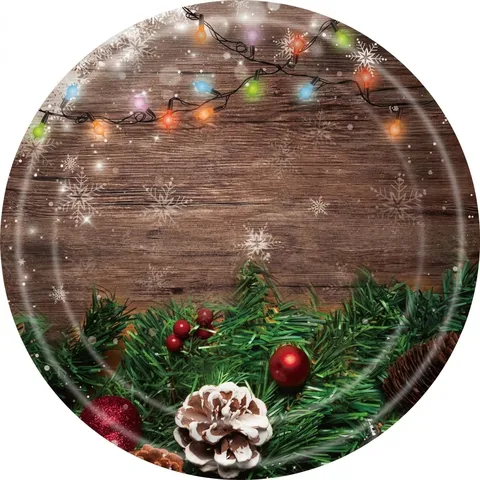 Συλλογή Επιτραπέζιων Σκευών Μίας Χρήσης Χριστουγέννων με Νερά Ξύλου Χάρτινα Πιάτα Χαρτοπετσέτες Ποτήρια Τραπεζομάντιλο και Μαχαιροπίρουνα