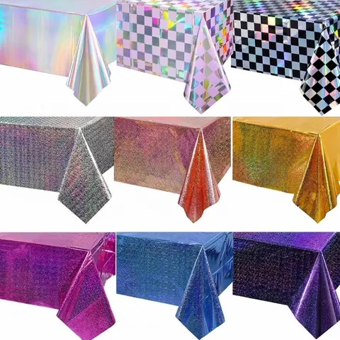 Nappe Jetable Laser Holographique Rectangulaire Étanche en Film d'Aluminium Fournitures de Fête pour Décorations d'Anniversaire et Célébration