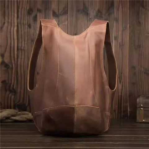 Mochila de Escarabajo de Cuero PU Vintage para Hombres Mujeres Moda Retro Color Sólido Casual Escuela Viaje Empalme Impermeable