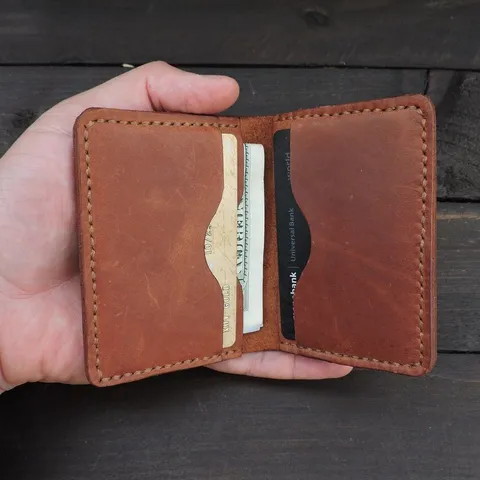 Vintage Crazy Horse Leather Card Holder Genuine Cowhide Slim Wallet For Men Women Handmade Minimalist Credit Card Case Purse