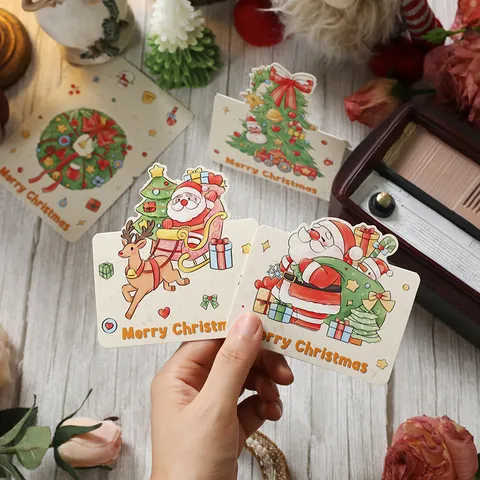 Tarjetas de Felicitación de Navidad Retro Papá Noel Muñeco de Nieve Reno Cartulina Blanca Tarjetas de Regalo Para Bendición de Vacaciones