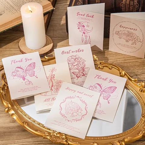 Vintage Specialty Paper Greeting Cards Retro Hand Drawn Floral Butterfly Postcards For Teacher Student Gift Blessing Cards