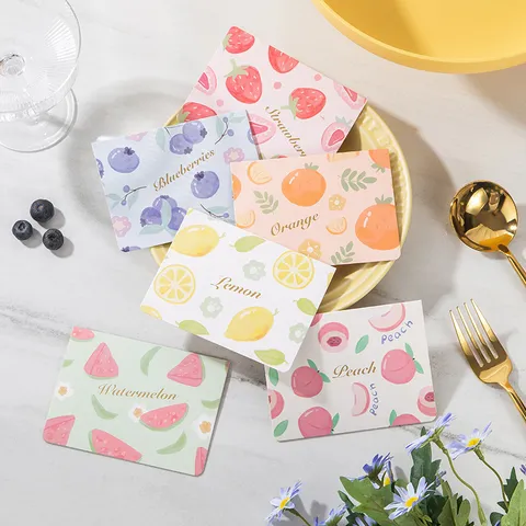 Cute Fruit Pattern Gold Stamping Greeting Card Small Gift Cards For Flower Shop Bakery With Envelope Cardboard Mini Cards For Birthday Festival Celebration