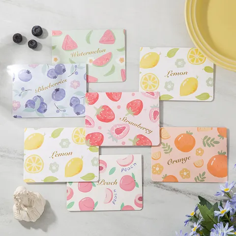 Cute Fruit Pattern Gold Stamping Greeting Card Small Gift Cards For Flower Shop Bakery With Envelope Cardboard Mini Cards For Birthday Festival Celebration