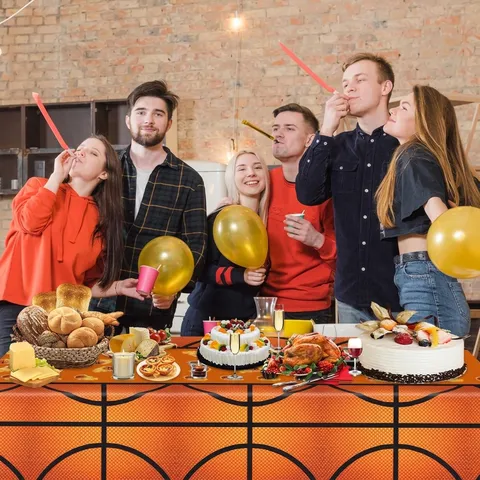 Basketball Thema Einweg Tischdecke Sport Geburtstag Party Zubehör Wasserdichte Kunststoff Tischdecke Orange Schwarz Basketball Druck Bankett Tischtuch