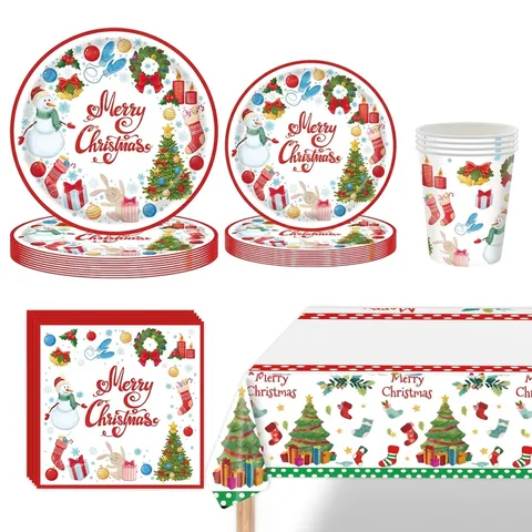 Aquarell Weihnachten Geschirr Aquarell Schneemann Baum Druck Party Essen Zubehör Teller Tassen Servietten Tischdecke Dekoration