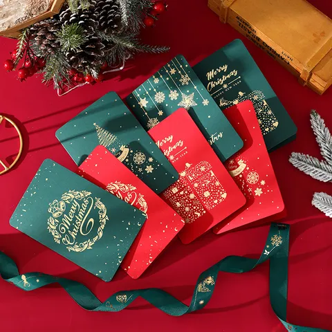 Tarjeta de Felicitación de Navidad Vintage Estampado de Lámina Retro Oro Feliz Navidad Tarjetas de Mensaje Con Sobre para Regalo