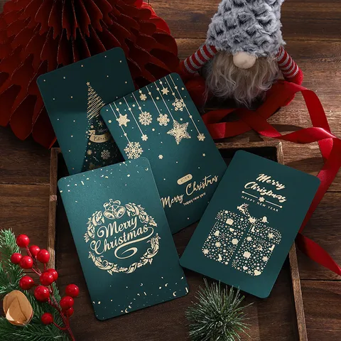 Tarjeta de Felicitación de Navidad Vintage de Pan de Oro Papel Especial Merry Christmas Retro Festiva Mensaje Card Para Deseos de Negocios