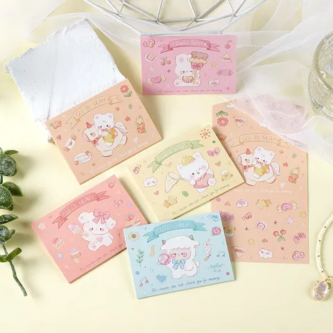 Lindas Tarjetas De Felicitación De Tres Pliegues De Dibujos Animados Con Sobres DIY Mensaje De Bendición De Cumpleaños
