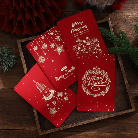 Tarjeta de Felicitación de Navidad Vintage de Pan de Oro Papel Especial Merry Christmas Retro Festiva Mensaje Card Para Deseos de Negocios