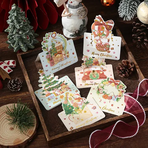 Christmas Greeting Cards Ins Style Bronzing Gift Card For Holiday Message Mini Cards With Santa Snowman Tree Patterns
