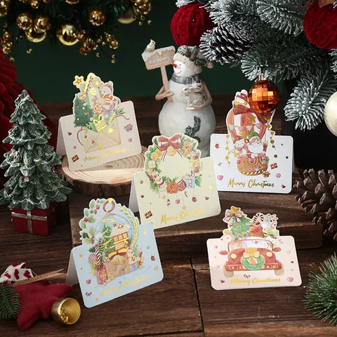 Christmas Greeting Cards Ins Style Bronzing Gift Card For Holiday Message Mini Cards With Santa Snowman Tree Patterns