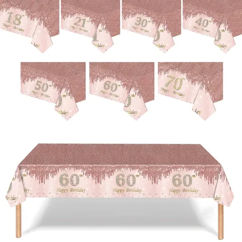 Nappe Jetable Anniversaire Or Rose Motif Gouttes Paillettes Plastique PE Couverture De Table Rectangulaire Pour Décorations De Fête