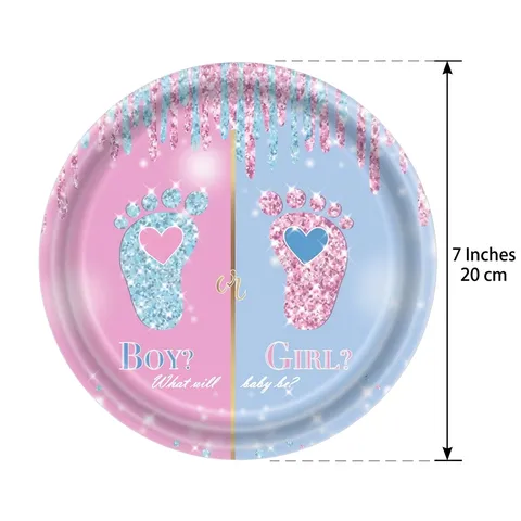 Kit de Fournitures de Fête Révélation de Genre Rose Bleu Empreinte Décorations de Baby Shower Assiettes Gobelets Serviettes Nappe Bannière