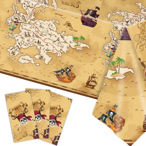 Disposable Pirate Treasure Map Tablecloth Waterproof PE Plastic Table Cover For Halloween Birthday Theme Party Decoration