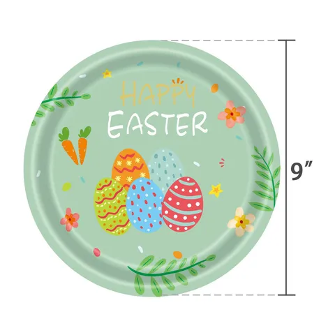Ensemble de Vaisselle de Pâques Motif Lapin Œuf Assiettes en Papier Jetables Gobelets Serviettes Bannière Nappe Fournitures de Fête