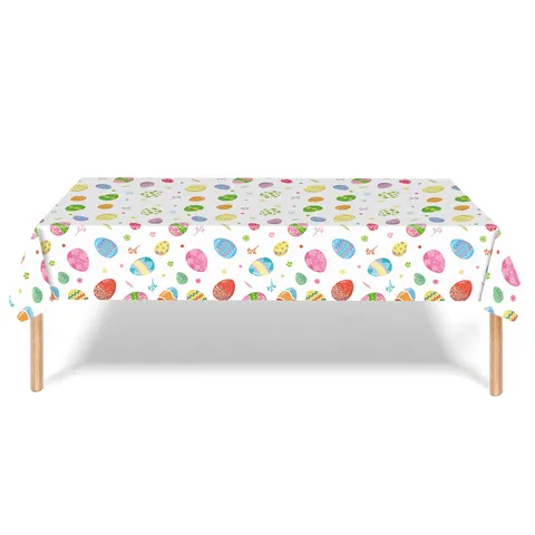 Easter Egg Disposable PE Tablecloth Waterproof Rectangle Table Cover For Holiday Party Decorations White Colorful Floral Pattern Table Runner