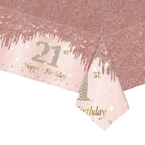 Nappe Jetable Anniversaire Or Rose Motif Gouttes Paillettes Plastique PE Couverture De Table Rectangulaire Pour Décorations De Fête