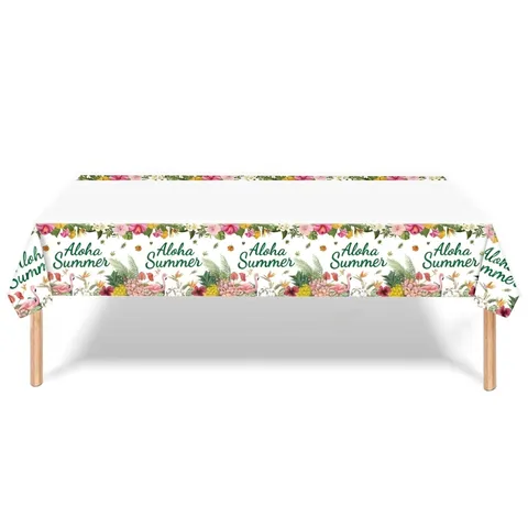Vaisselle de Fête d'Été Hawaïenne Feuille de Palmier Flamant Rose Aloha Thème Tropical Nappe Bannière Assiettes en Papier Serviettes
