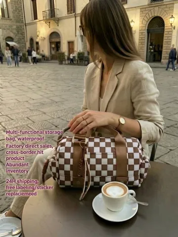 Bolsa de Viaje Multifuncional de Gran Capacidad con Diseño de Damero Bolso de Mano Cruzado de Lona Bolsa de Almacenamiento de Ropa Impermeable