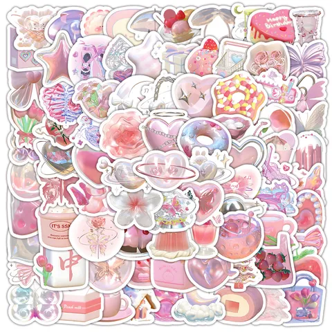 Pegatinas Estéticas Coloridas en 3D Color Rosa Impermeables Calcomanías Decorativas de PVC Para Laptop Equipaje Manualidades Scrapbooking