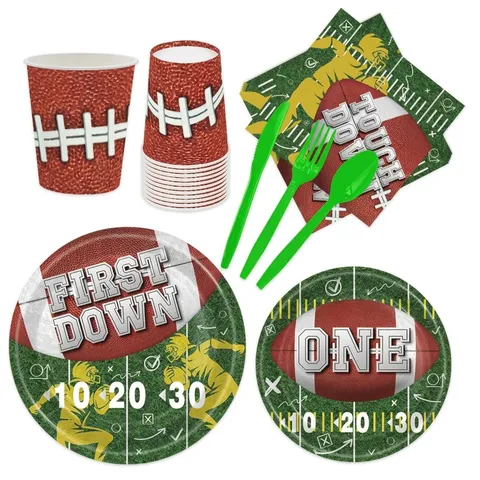 Vaisselle de Fête Thème Football Américain Assiettes en Papier Jetables Gobelets Serviettes Nappe Bannière Décorations