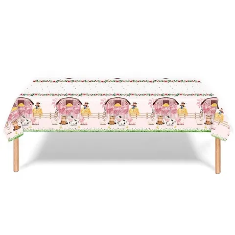 Fournitures de Fête Animaux de la Ferme Rose Grange Vache Floral Assiettes en Papier Serviettes Gobelets Nappe Bannière Anniversaire Fille Décorations