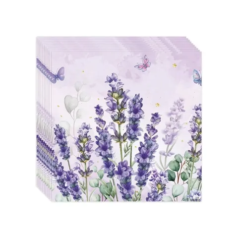 Frühling Lavendel Geburtstag Party Einweggeschirr Set Floral Pappteller Becher Servietten Banner Lila Tischdecke Besteck