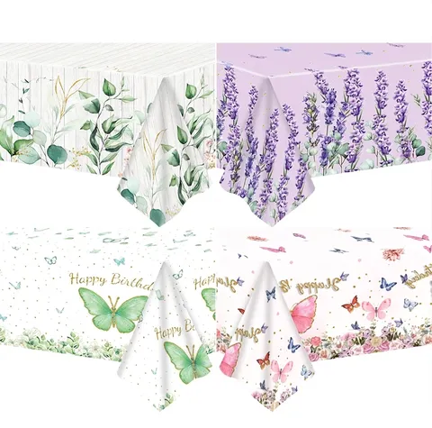 Wegwerp Tafelkleed Lente Bloemen Vlinder Thema Verjaardag Feest Decoratie Lavendel Salie Papier Tafelkleed