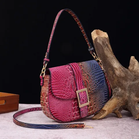 Bolso Bandolera Retro con Patrón de Cocodrilo Degenerado para Mujer Cuero PU Hebilla Cuadrada Dorada Bolso de Hombro Vintage