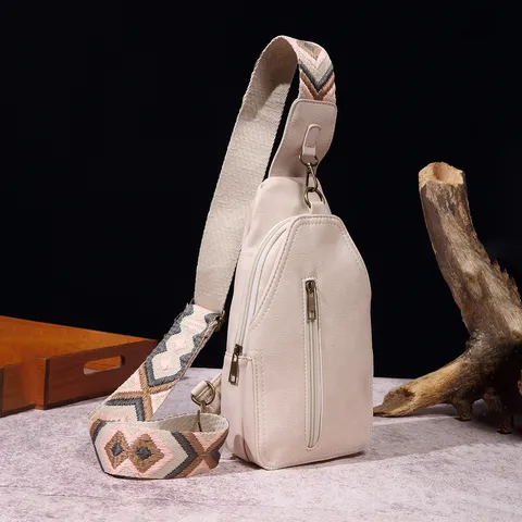 Bolso de Pecho Vintage de Cuero PU para Mujer Con Correa Ancha Bohemia Bolso Bandolera Retro Multi Bolsillo para Viajes Diario