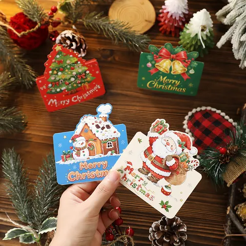 Tarjetas de Felicitación de Feliz Navidad Mini Dibujos Animados Papá Noel Muñeco de Nieve Árbol de Navidad Pequeñas Tarjetas de Regalo
