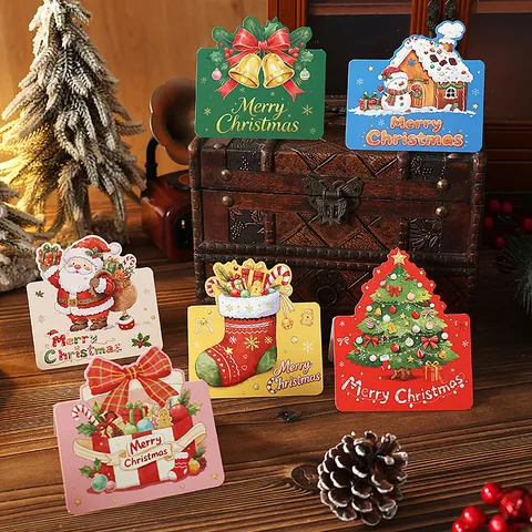 Tarjetas de Felicitación de Feliz Navidad Mini Dibujos Animados Papá Noel Muñeco de Nieve Árbol de Navidad Pequeñas Tarjetas de Regalo