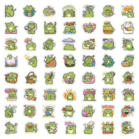 Pegatinas Originales de Ranas de Dibujos Animados Lindas Calcomanías de PVC Impermeables para Computadora Portátil Maleta Agenda DIY
