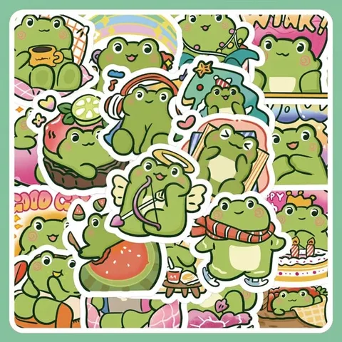 Pegatinas Originales de Ranas de Dibujos Animados Lindas Calcomanías de PVC Impermeables para Computadora Portátil Maleta Agenda DIY