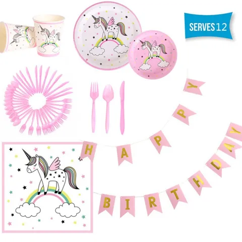 Vaisselle de Fête d'Anniversaire Licorne Arc-en-ciel Assiettes en Papier Gobelets Serviettes Nappe Bannière Articles de Décoration Fête Enfants Filles